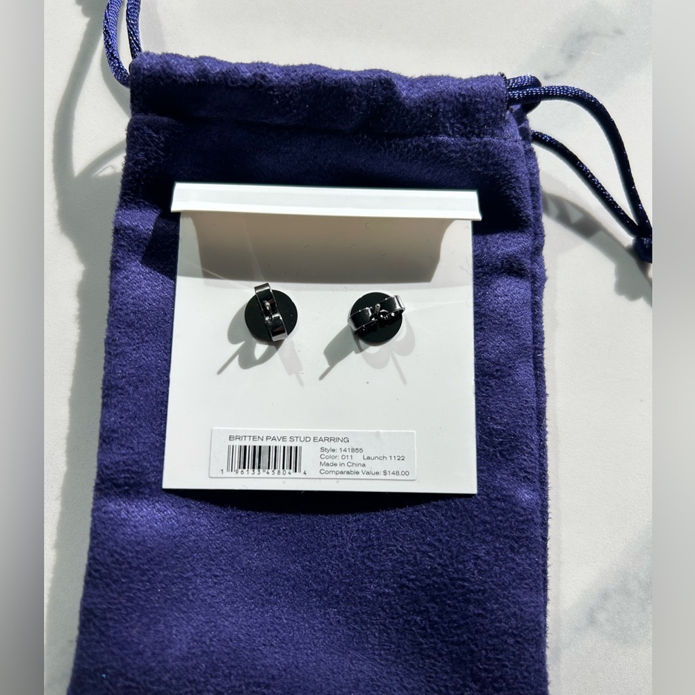 BRAND NEW Tory Burch Britten Pave Stud Earrings - Picture 2 of 3